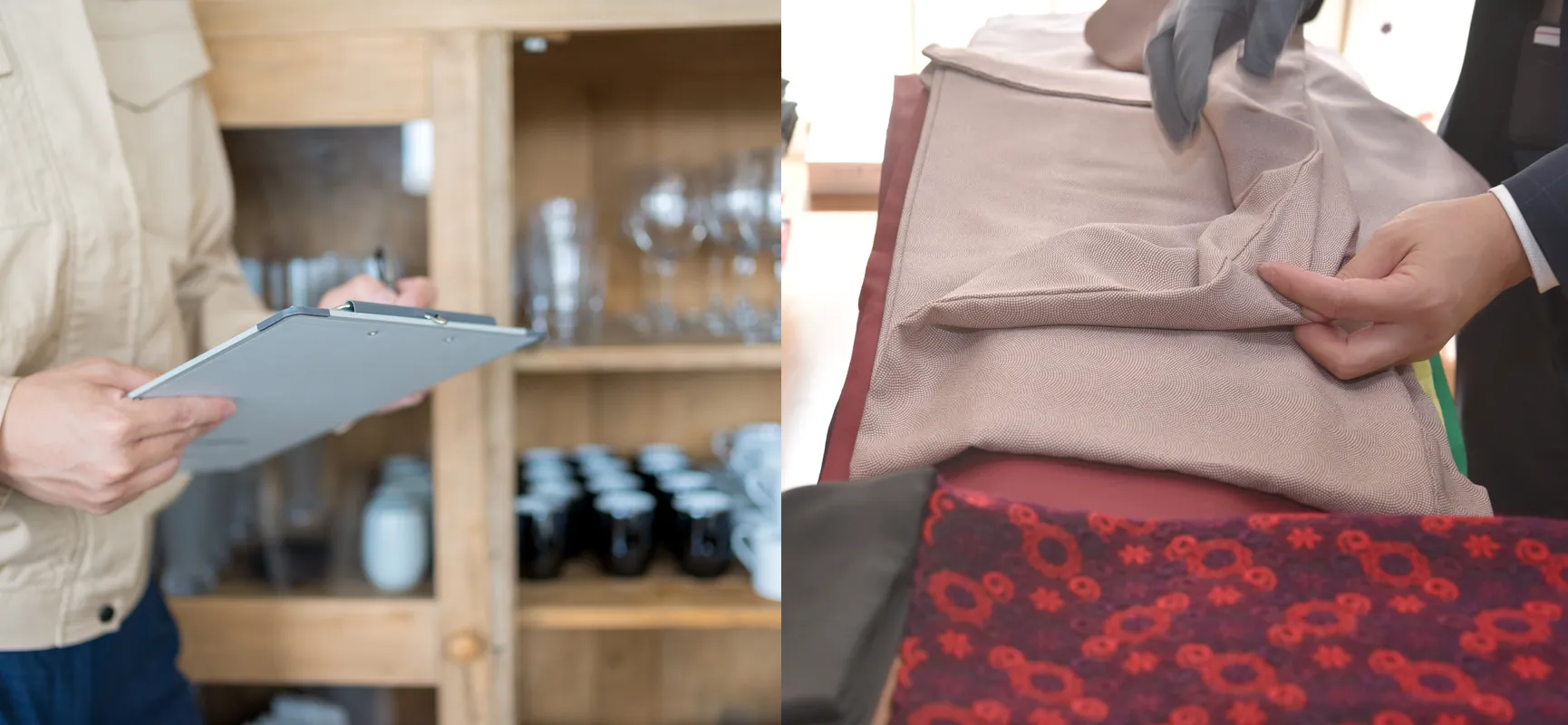 鑑定士が遺品を丁寧に仕分け・査定している様子