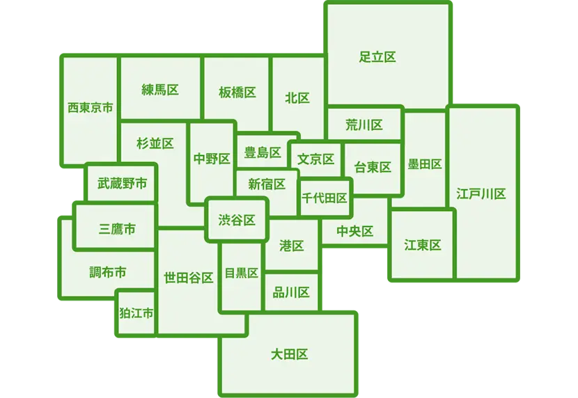 東京都内の不用品回収処分サービス対応地域マップ